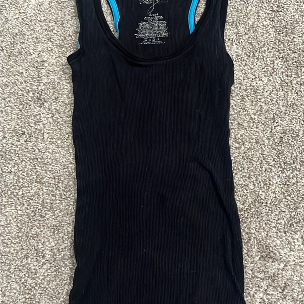 Miley Cyrus & Max Azria Black and Blue Fitted Sleeveless Tank Top